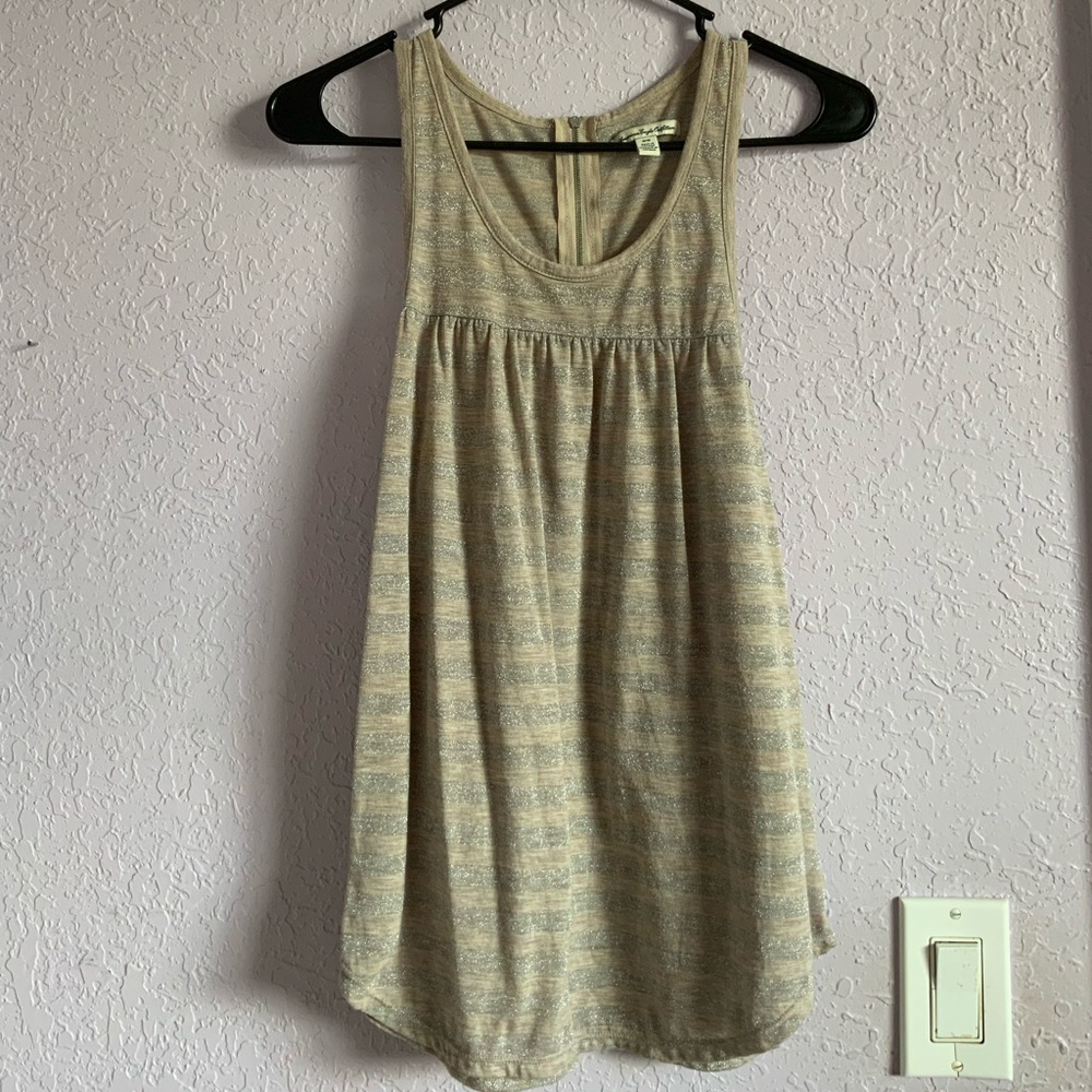 American Eagle Beige Sparkly Racerback Tank Blouse